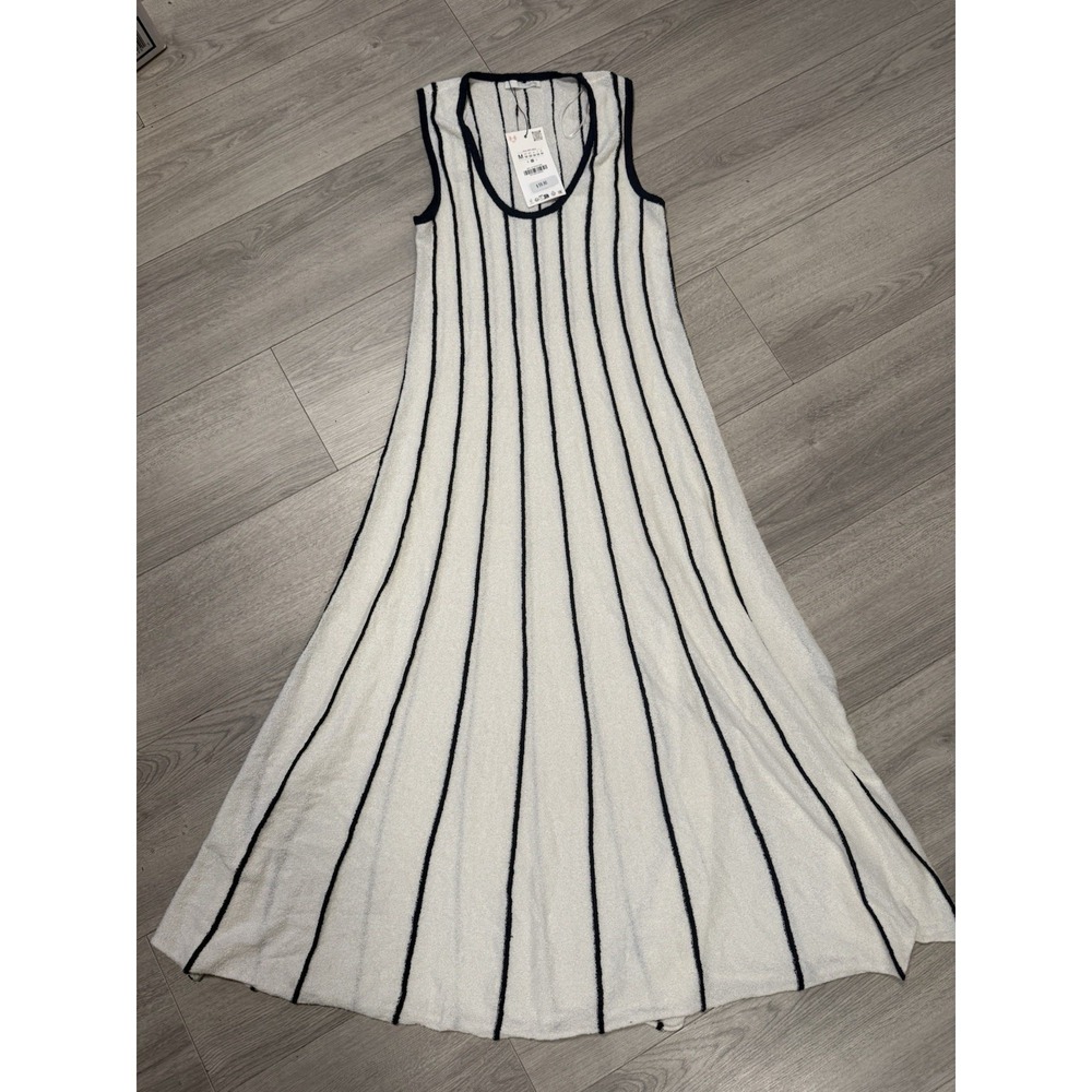 Zara NWT Navy Stripe Sleeveless Knit Maxi Dress Medium - Picture 2 of 10